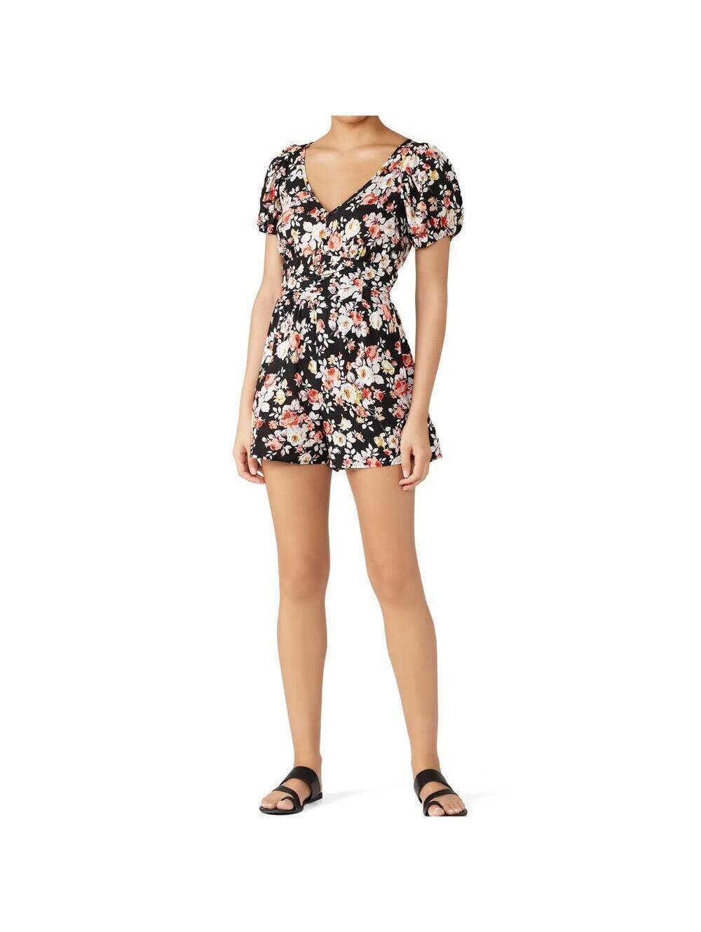 Louna Black Floral Puff Sleeve Romper Size S